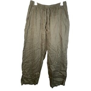 Women's Banana Republic 100%  linen pants Large L Green Pull On Drawstring Comfy